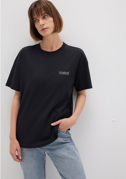 Mavi Logo Baskılı Siyah Tişört 1611309-900