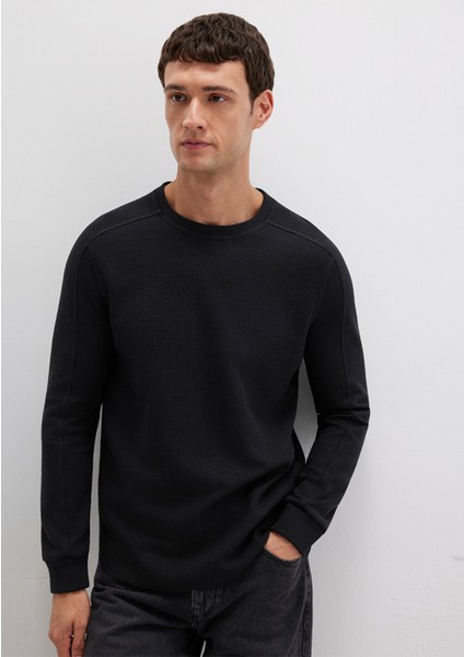 Uzun Kollu Dokulu Siyah Basic Tişört 0610106-900