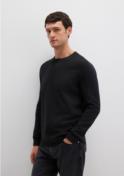 Uzun Kollu Dokulu Siyah Basic Tişört 0610106-900