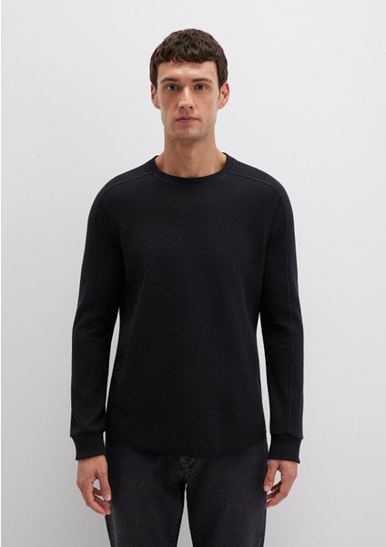 Uzun Kollu Dokulu Siyah Basic Tişört 0610106-900