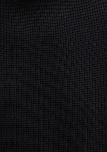 Uzun Kollu Dokulu Siyah Basic Tişört 0610106-900