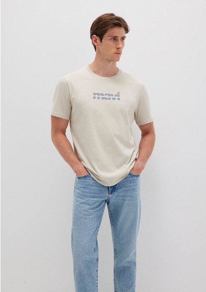 Mavi Logo Baskılı Bej Tişört 0610943-70144