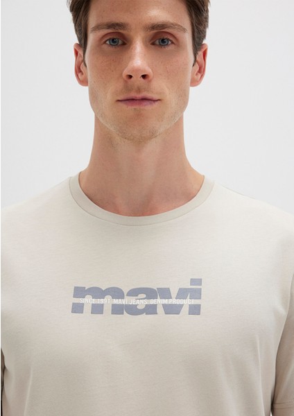 Mavi Logo Baskılı Bej Tişört 0610943-70144