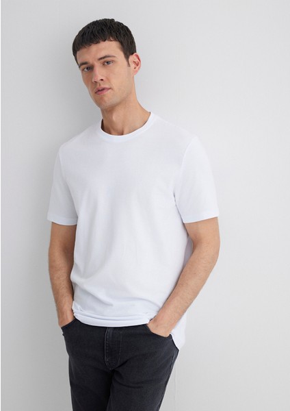 Stretch Beyaz Basic Tişört 0610252-620
