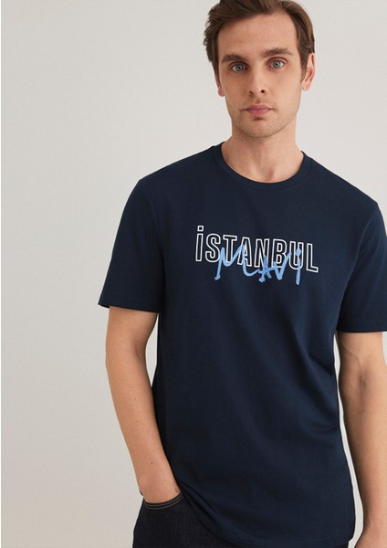 İstanbul Baskılı Lacivert Tişört 067114-34319
