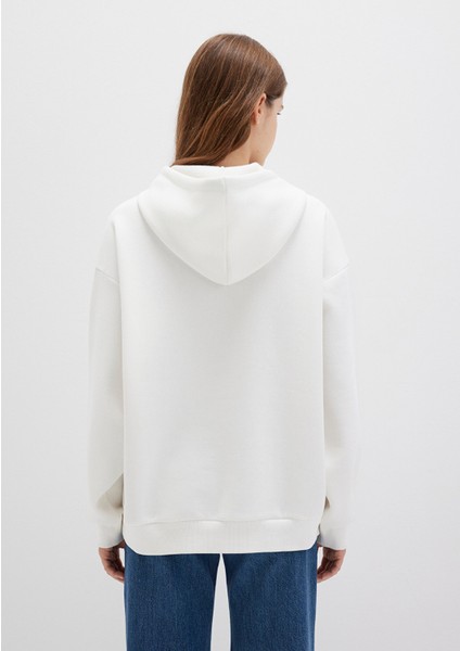 Mavi Logo Baskılı Kapüşonlu Beyaz Sweatshirt 1600361-81964