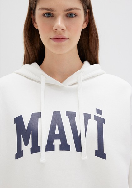 Mavi Logo Baskılı Kapüşonlu Beyaz Sweatshirt 1600361-81964