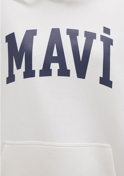 Mavi Logo Baskılı Kapüşonlu Beyaz Sweatshirt 1600361-81964