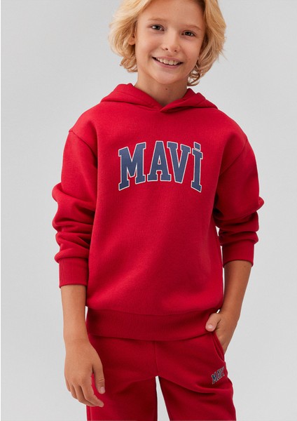 Mavi Logo Baskılı Kırmızı Kapüşonlu Sweatshirt 6610110-70464