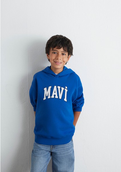 Mavi Logo Baskılı Mavi Kapüşonlu Sweatshirt 6610110-70896