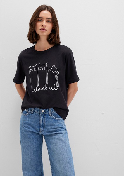 Kedi Baskılı Antrasit İstanbul Tişört 1610674-70087