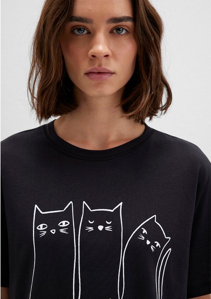 Kedi Baskılı Antrasit İstanbul Tişört 1610674-70087