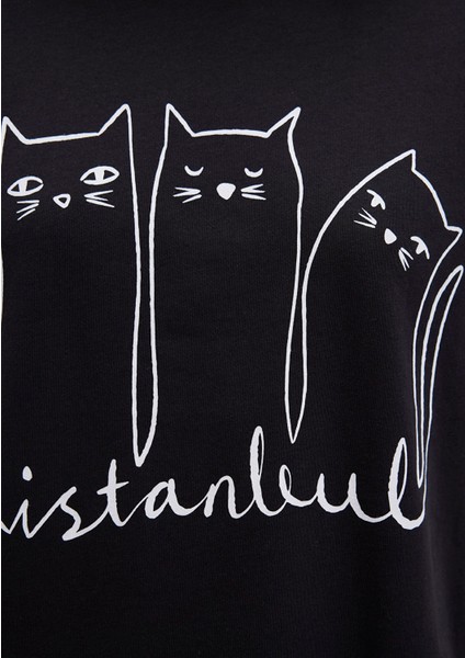 Kedi Baskılı Antrasit İstanbul Tişört 1610674-70087