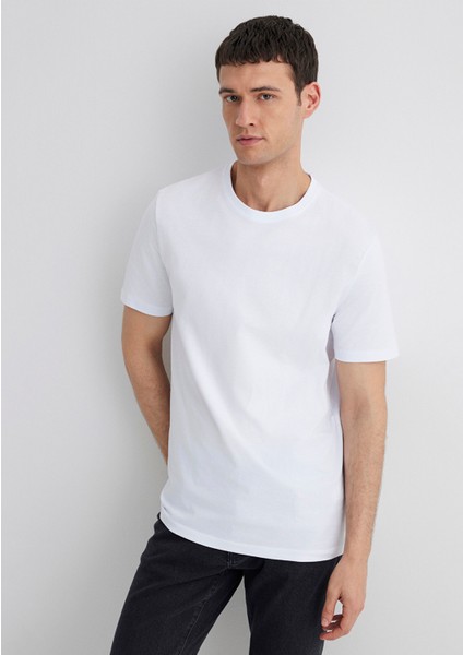 Stretch Beyaz Basic Tişört 0610252-620