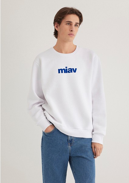 Miav Baskılı Beyaz Sweatshirt 0610925-620
