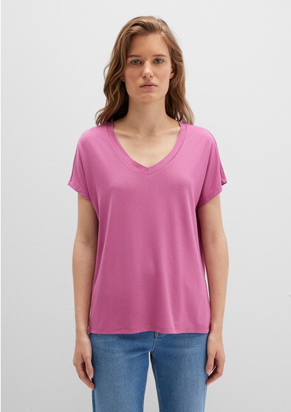 V Yaka Pembe Basic Viskoz Tişört 167714-70955