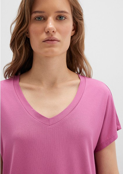 V Yaka Pembe Basic Viskoz Tişört 167714-70955