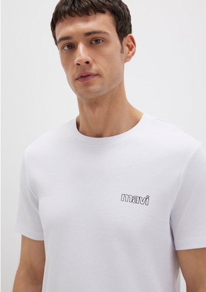 Mavi Logo Baskılı Beyaz İnterlok Tişört 0610360-620