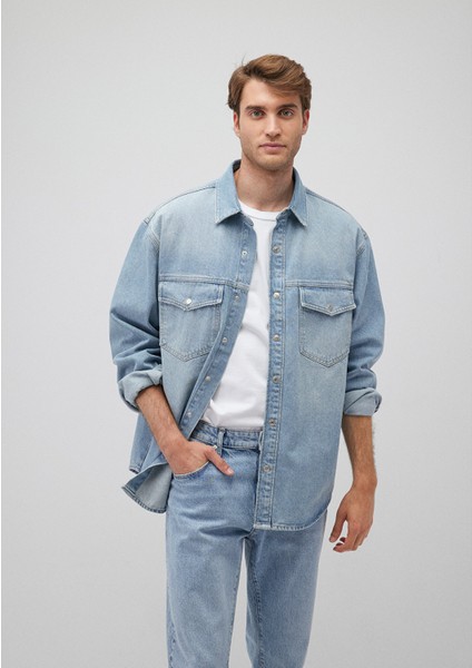 Ross 90lar Puslu Açık Mavi Jean Gömlek 0210031-82947