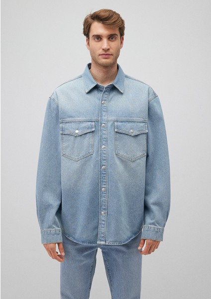 Ross 90lar Puslu Açık Mavi Jean Gömlek 0210031-82947