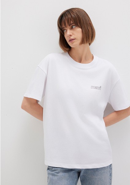 Mavi Logo Baskılı Beyaz Tişört 1611309-620