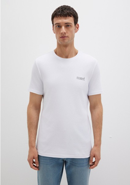 Mavi Logo Baskılı Beyaz İnterlok Tişört 0610360-620