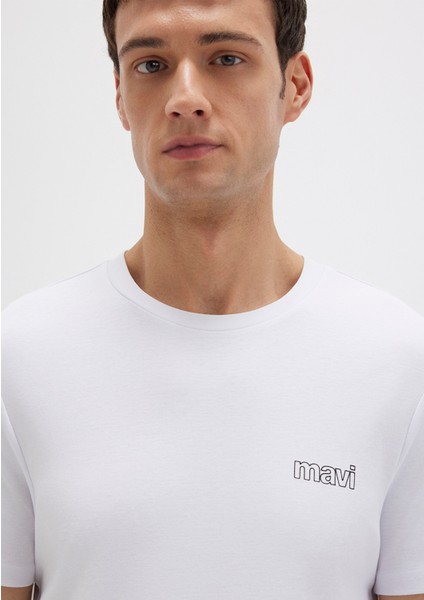 Mavi Logo Baskılı Beyaz İnterlok Tişört 0610360-620