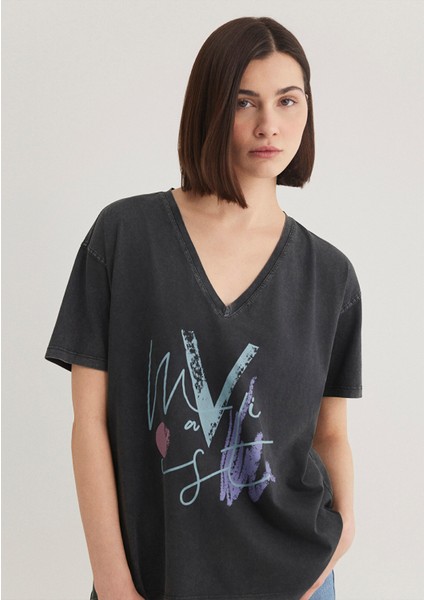 Mavi Baskılı Antrasit İstanbul Tişört 1601176-900