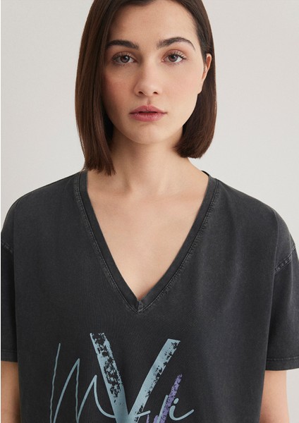 Mavi Baskılı Antrasit İstanbul Tişört 1601176-900