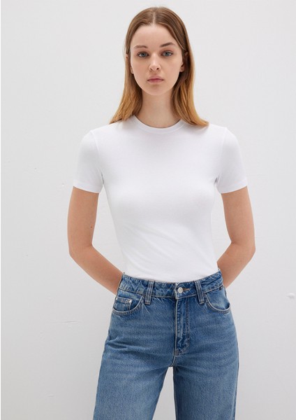 Lux Touch Beyaz Basic Modal Tişört 1600963-620