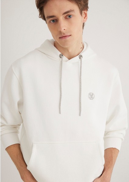 Mavi Logo Nakışlı Kapüşonlu Beyaz Sweatshirt 065809-34519