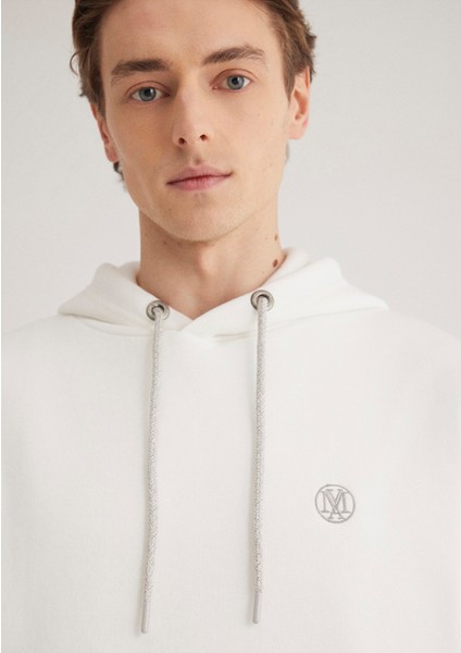 Mavi Logo Nakışlı Kapüşonlu Beyaz Sweatshirt 065809-34519