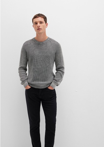 Bisiklet Yaka Gri Kazak 070767-34314