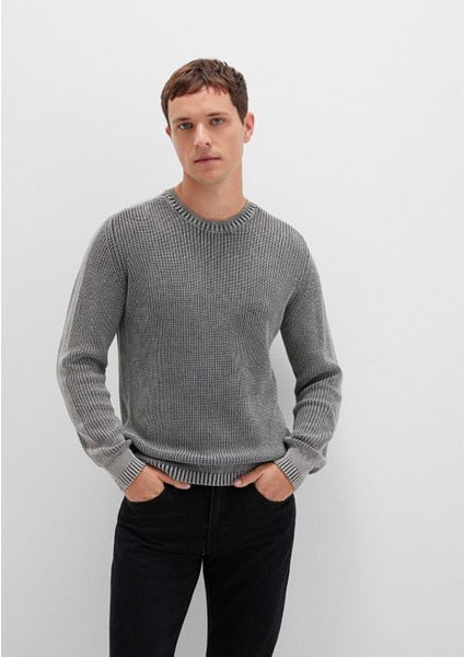 Bisiklet Yaka Gri Kazak 070767-34314