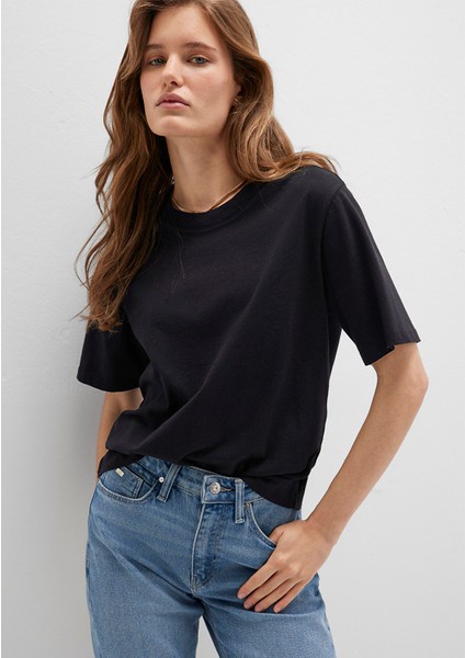 Bisiklet Yaka Siyah Basic Tişört 1600955-900