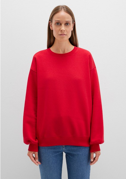 Bisiklet Yaka Kırmızı Basic Sweatshirt 1610198-80791