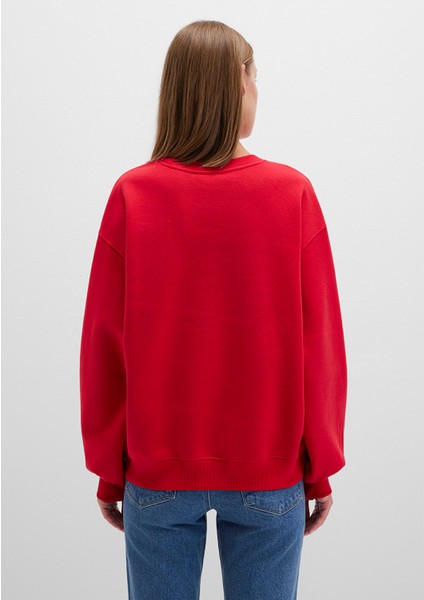 Bisiklet Yaka Kırmızı Basic Sweatshirt 1610198-80791