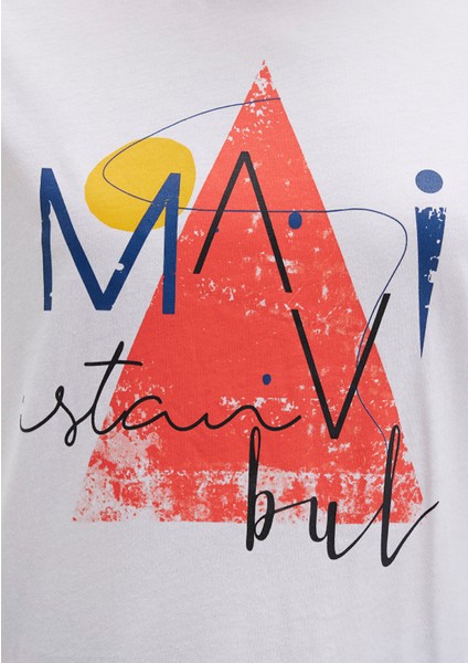 Üçgen Baskılı Beyaz İstanbul Tişört 168892-620