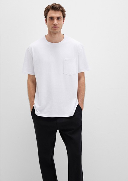 Cep Detaylı Beyaz Basic Tişört 066248-620