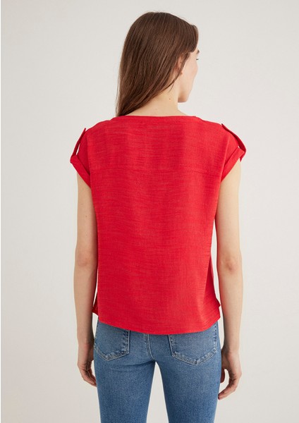 V Yaka Kırmızı Bluz 122504-30648