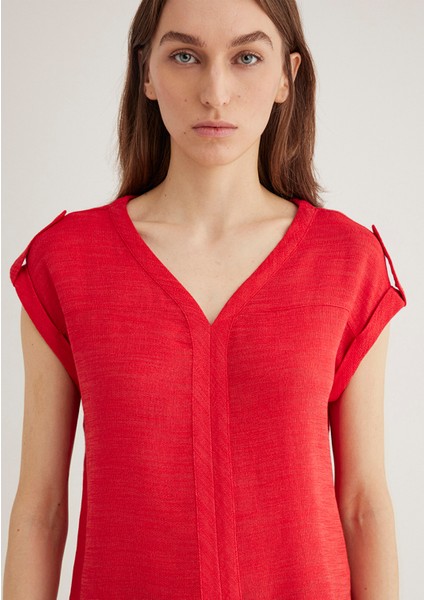 V Yaka Kırmızı Bluz 122504-30648