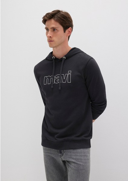 Mavi Logo Baskılı Kapüşonlu Siyah Sweatshirt 065606-900