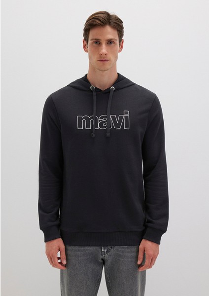 Mavi Logo Baskılı Kapüşonlu Siyah Sweatshirt 065606-900