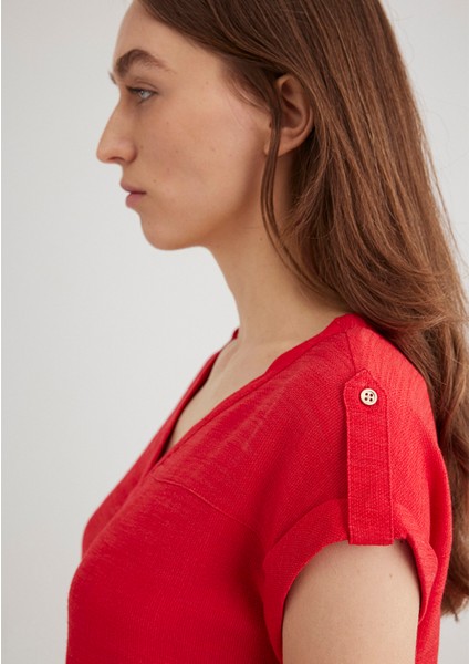 V Yaka Kırmızı Bluz 122504-30648