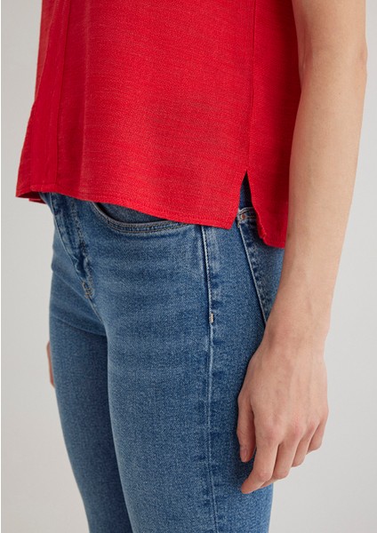 V Yaka Kırmızı Bluz 122504-30648