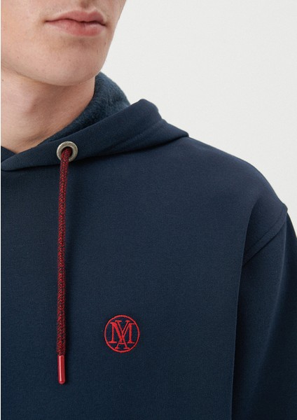 Erkek Mavi Logo Nakışlı Kapüşonlu Lacivert Sweatshirt 065809-29743
