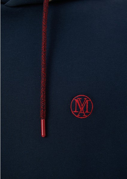 Erkek Mavi Logo Nakışlı Kapüşonlu Lacivert Sweatshirt 065809-29743