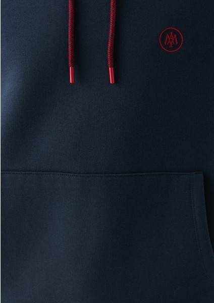 Erkek Mavi Logo Nakışlı Kapüşonlu Lacivert Sweatshirt 065809-29743