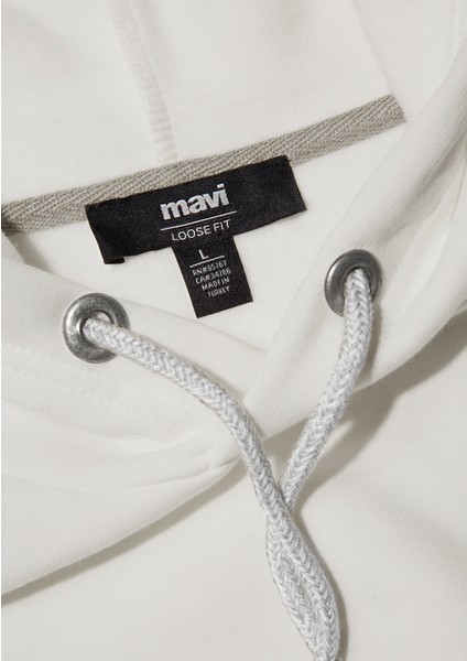 Mavi Logo Nakışlı Kapüşonlu Beyaz Sweatshirt 065809-34519