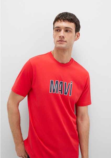 Mavi Logo Baskılı Kırmızı Tişört 066842-33099